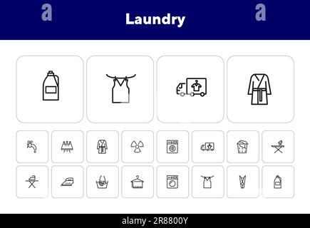 Laundry line icon set Stock Vector