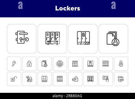 Lockers line icon set Stock Vector