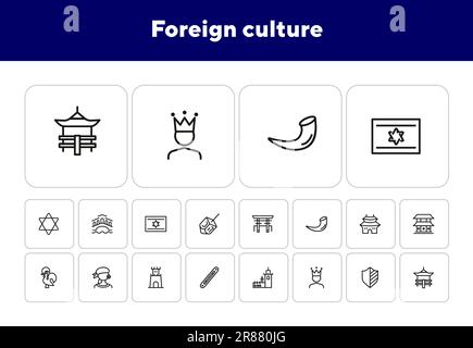 Foreign culture line icon set Stock Vector