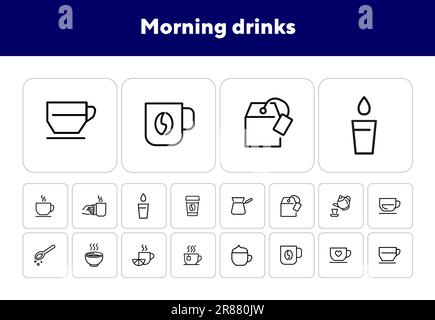 Morning drinks line icon set Stock Vector