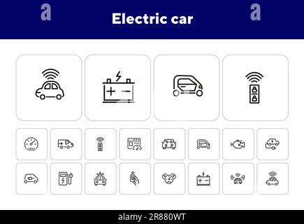 Electric car line icon set Stock Vector