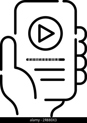 Mobile app for listening to podcasts or audio books. Hand holding a smartphone. Pixel perfect, editable stroke Stock Vector