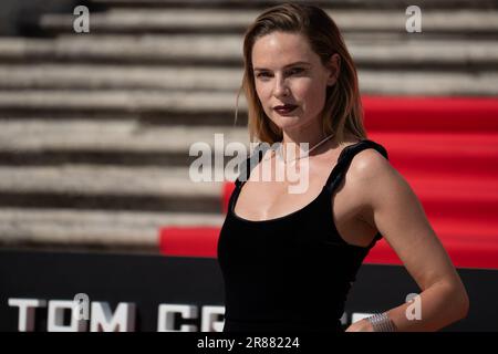 Rome, Italy. 19th June, 2023. Swedish actress Rebecca Ferguson poses on the Spanish Steps ahead of the premiere of ''Mission: Impossible - Dead Reckoning Part One'' movie in Rome, on June 19, 2023. (Photo by Luca Carlino/NurPhoto) Credit: NurPhoto SRL/Alamy Live News Stock Photo