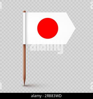 Realistic Japanese toothpick flag. Souvenir from Japan. Wooden toothpick with paper flag. Location mark, map pointer. Blank mockup for advertising and Stock Vector