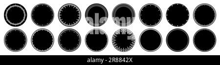 Mechanical clock faces, bezel. Watch dial with minute and hour marks. Timer or stopwatch element. Blank measuring circle scale with divisions. Vector Stock Vector