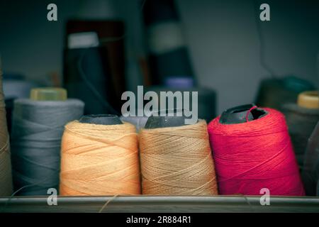 Tailor's work table; Sewing items; Vintage Background Stock Photo