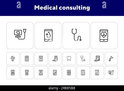 Medical consulting line icon set. Dentist, practitioner Stock Vector