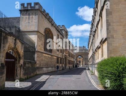 Merton Street in the Old Town of Oxford, Corpus Christi College on the left, Oxfordshire England, United Kingdom Stock Photo