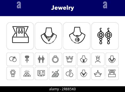Jewelry line icon set Stock Vector