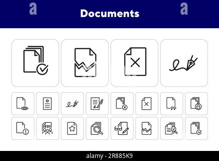 Documents line icon set Stock Vector