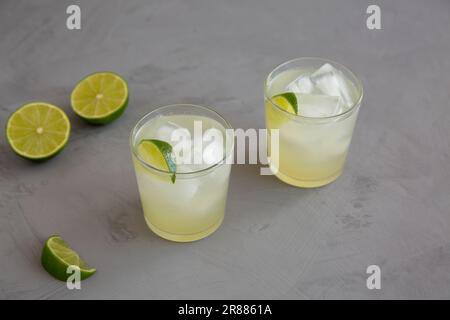 Homemade Cold Refreshing Iced Limeade in a Glass, side view. Stock Photo