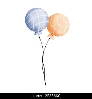 Watercolor blue and orange balloons illustration isolated on white background. Halloween balloons,christmas,birthday,etc. Stock Photo