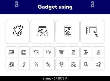 Gadget using line icon set Stock Vector