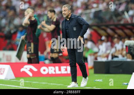 Warsaw, Poland. 16th June, 2023. Coach Hans Flick of Germany seen during the Friendly match between Poland and Germany at PEG Narodowy. Final score: Poland 1:0 Germany. Credit: SOPA Images Limited/Alamy Live News Stock Photo