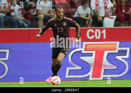 Warsaw, Poland. 16th June, 2023. Leroy Sane of Germany in action during the Friendly match between Poland and Germany at PEG Narodowy. Final score: Poland 1:0 Germany. Credit: SOPA Images Limited/Alamy Live News Stock Photo
