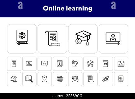 Online learning line icon set Stock Vector