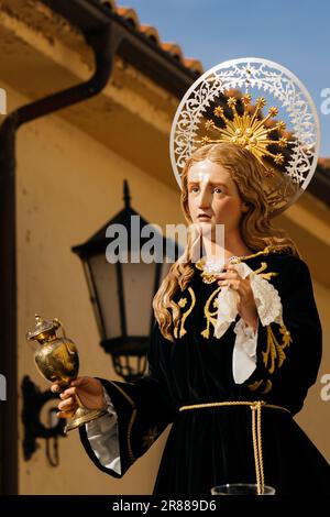 Zamora, Spain - April 7, 2023: Mary Magdalene sculpture during Holy Week processions Stock Photo