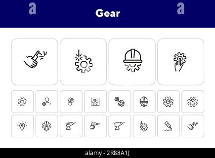 Gear line icon set Stock Vector