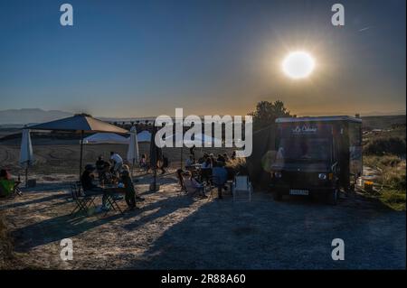 Sunset chill out time in Bardenas Reales, Navarre, Spain Stock Photo