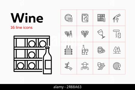Wine line icon set Stock Vector