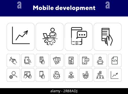 Mobile development line icon set Stock Vector