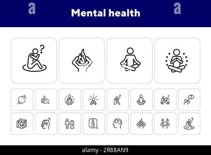 Mental health line icon set Stock Vector