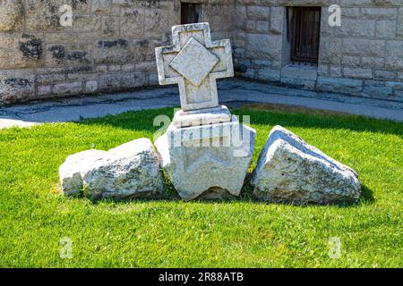 Detail of Saint Boniface Cathedral, rebuilt within the destroyed walls after a major fire in 1968, Winnipeg, Manitoba, Canada Stock Photo