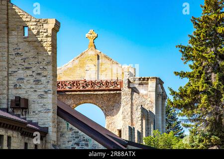 Saint Boniface Cathedral, rebuilt within the destroyed walls after a major fire in 1968, Winnipeg, Manitoba, Canada Stock Photo