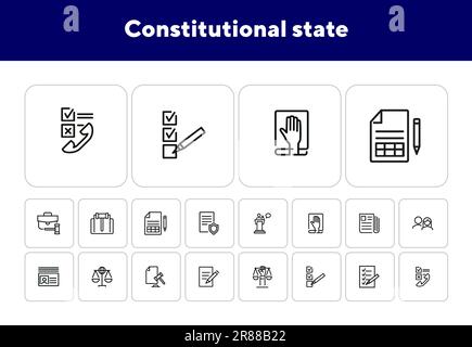 Constitutional state line icon set Stock Vector