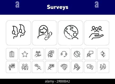 Surveys line icon set Stock Vector