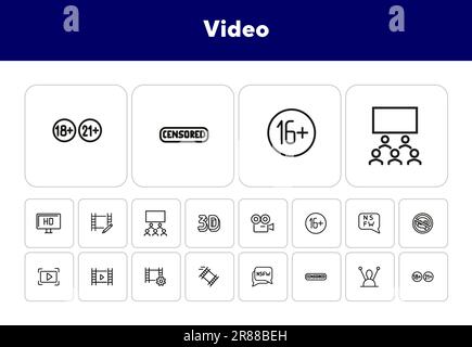 Video line icon set Stock Vector