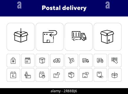 Postal delivery line icon set Stock Vector