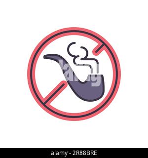 No Smoking related vector line icon. Prohibition sign, pipe, smoke. Isolated on white background. Vector illustration. Editable stroke Stock Vector