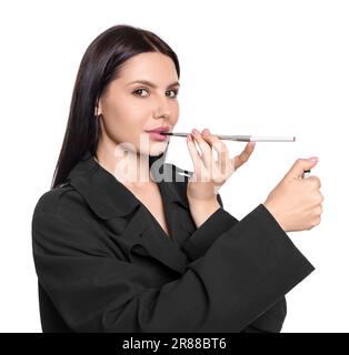 women smoking extra long cigarettes Young smiling woman cigarette Woman using long cigarette holder