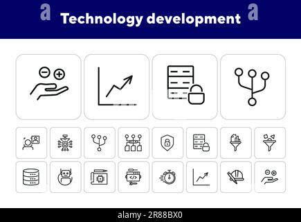Technology development line icon set Stock Vector