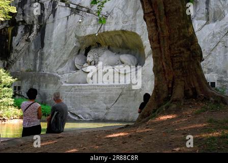 Lion monument in the Glacier Garden, Lucerne, Switzerland Stock Photo