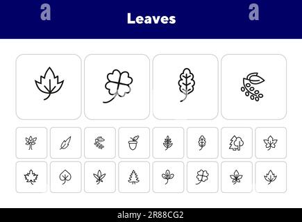 Leaves line icon set Stock Vector