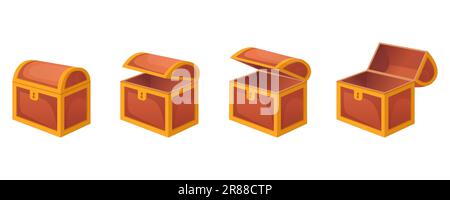 Chest animation. Empty treasure box, open and closed medieval ancient  wooden cartoon chests. Pile of money and a bag of coins. Wealth concept.  Gold ba Stock Vector Image & Art - Alamy