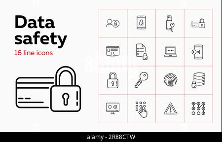 Data safety line icon set. Admin, computer Stock Vector