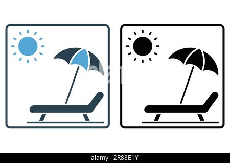 Sunbed icon. icon related to sea, summer. Contains icons beach, sun, chair, relaxation. Solid icon style design. Simple vector design editable Stock Vector