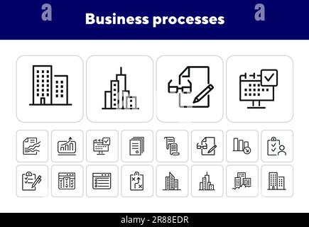Business processes line icon set Stock Vector