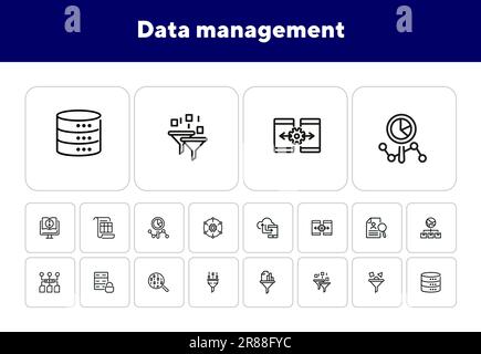 Data management line icon set Stock Vector