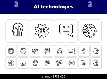 AI technologies line icon set Stock Vector