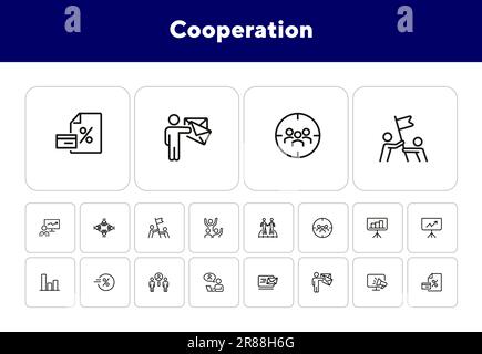 Cooperation line icon set Stock Vector