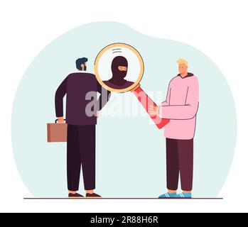 Man looking at boss through magnifying glass and seeing criminal Stock Vector