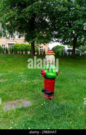 Colorful and funny fire hydrant, Poland. Stock Photo