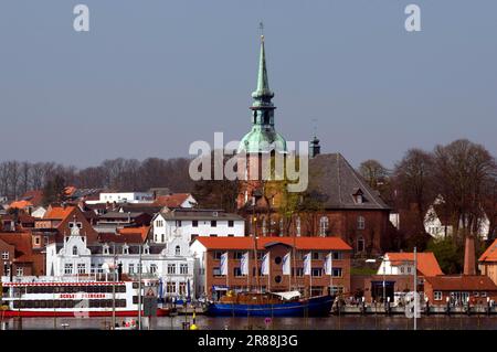 St. Nikolai Church Harbour, Schlei, Kappeln, Schleswig, Schleswig-Holstein, Germany Stock Photo