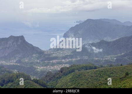 Close view from Porto da Cruz till the most eastern point of Madeira seen from the Miradouro do Pico Redondo  observation platform Stock Photo