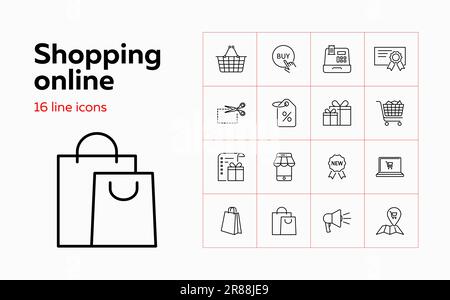 Shopping online line icon set Stock Vector