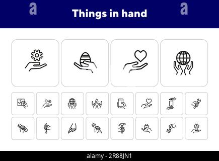 Things in hand line icon set Stock Vector
